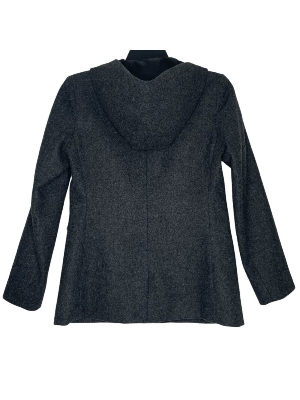 Express Womens Coat Size 7 / 8 Medium Wool Blend Hooded Pockets Lined Gray - Picture 3 of 7
